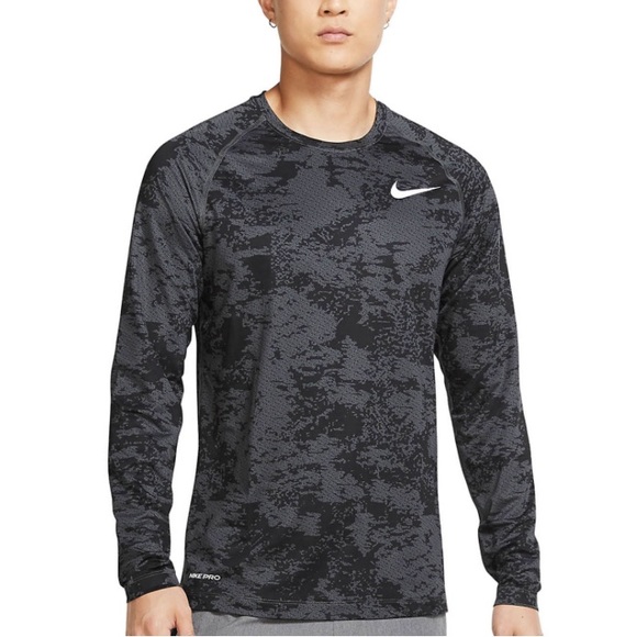 NWT Nike Pro Men’s Slim Fit Long Sleeve AOP Camo - Black/grey - Picture 3 of 13